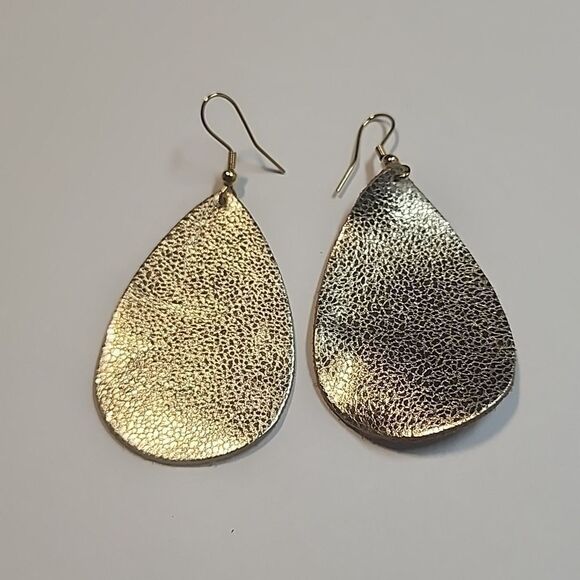 Golden Pebbled Teardrop Earrings - Picture 1 of 2